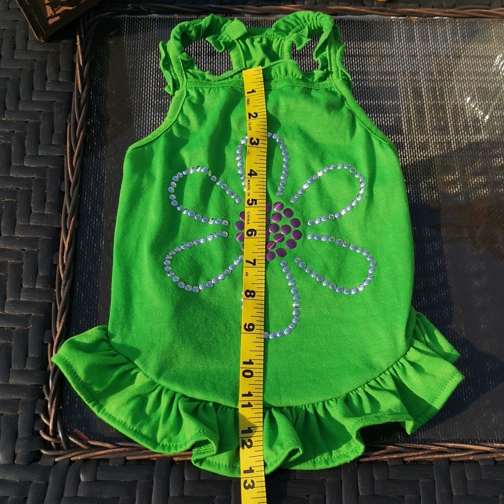 Dog Frilly Summer Tank Light Weight Dress with Studded Flower Design - Picture 3 of 6